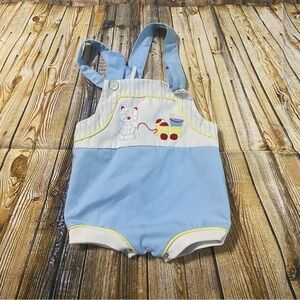 Vintage Doe Spun Blue White Teddy Bear Bubble Romper